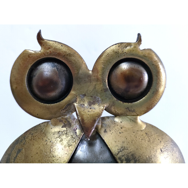 Vintage owl in gold metal, France 1970