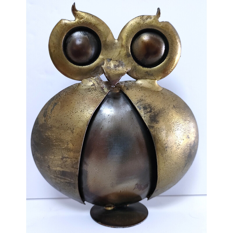 Vintage owl in gold metal, France 1970