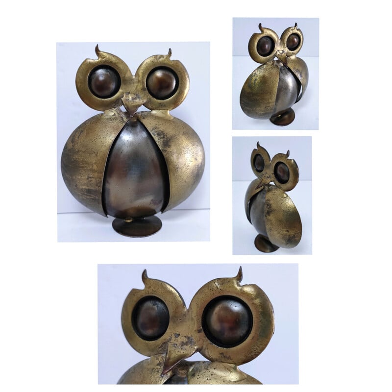 Vintage owl in gold metal, France 1970