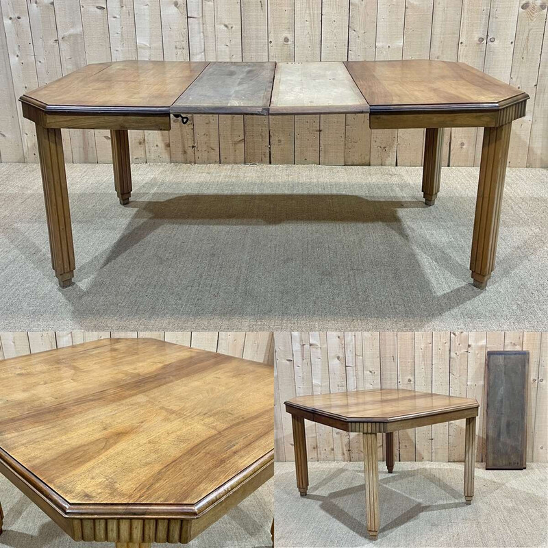 Vintage Art Deco walnut dining table with 2 extensions