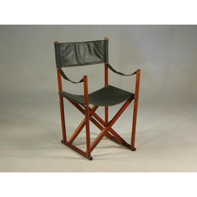 Paire de chaises à bras pliantes "Safari" en cuir noir de Mogens Koch - 1930 