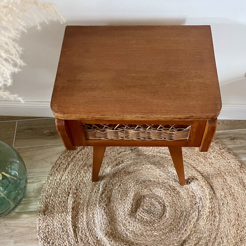 Mesa de cabeceira de madeira vintage, 1950