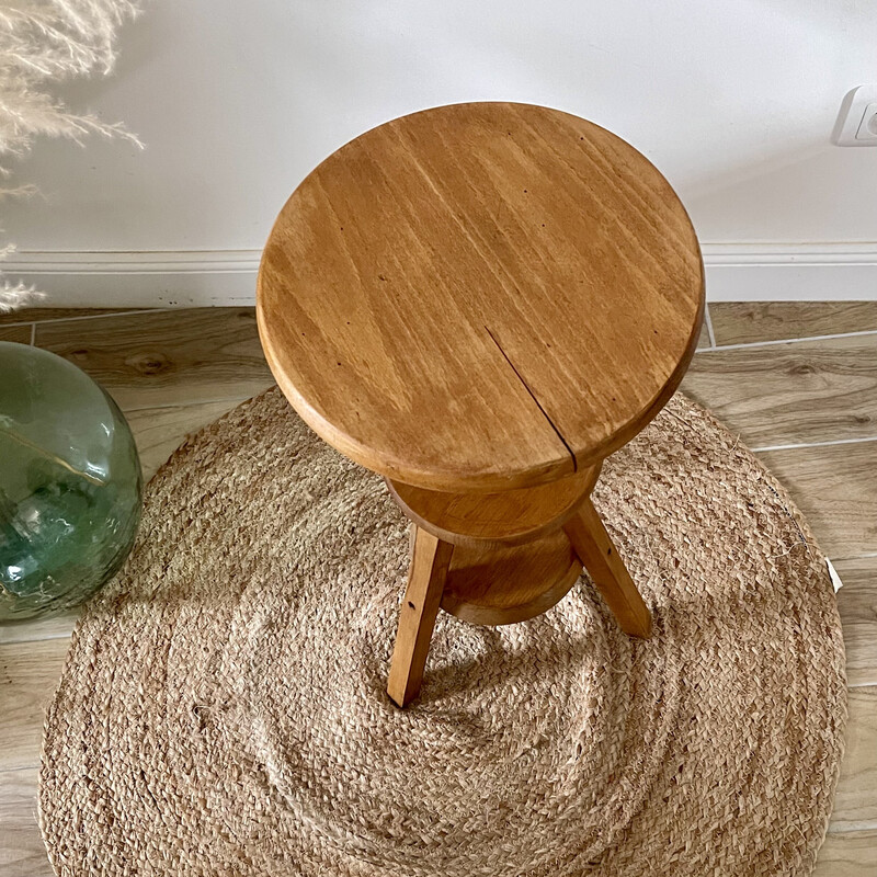 Tabouret vintage tripode en bois massif à vis