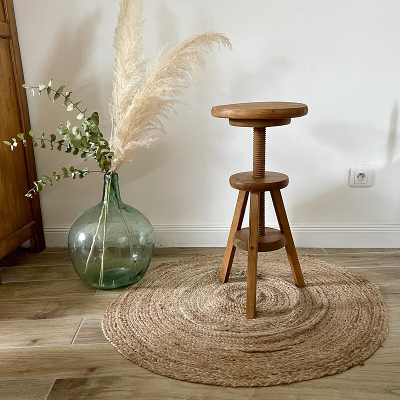 Tabouret vintage tripode en bois massif à vis