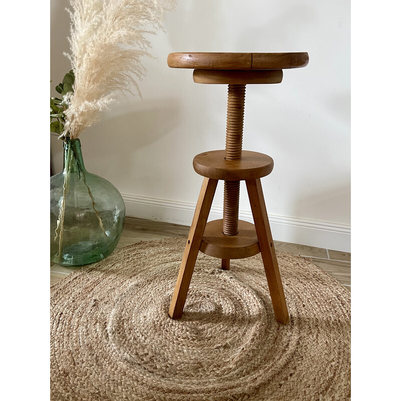 Vintage solid wood tripod stool with screws