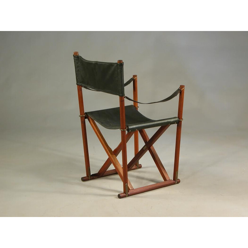 Paire de chaises à bras pliantes "Safari" en cuir noir de Mogens Koch - 1930 
