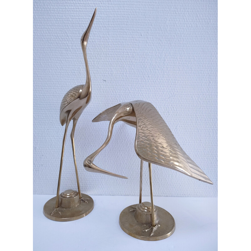 Pair of vintage solid brass wading birds, 1980