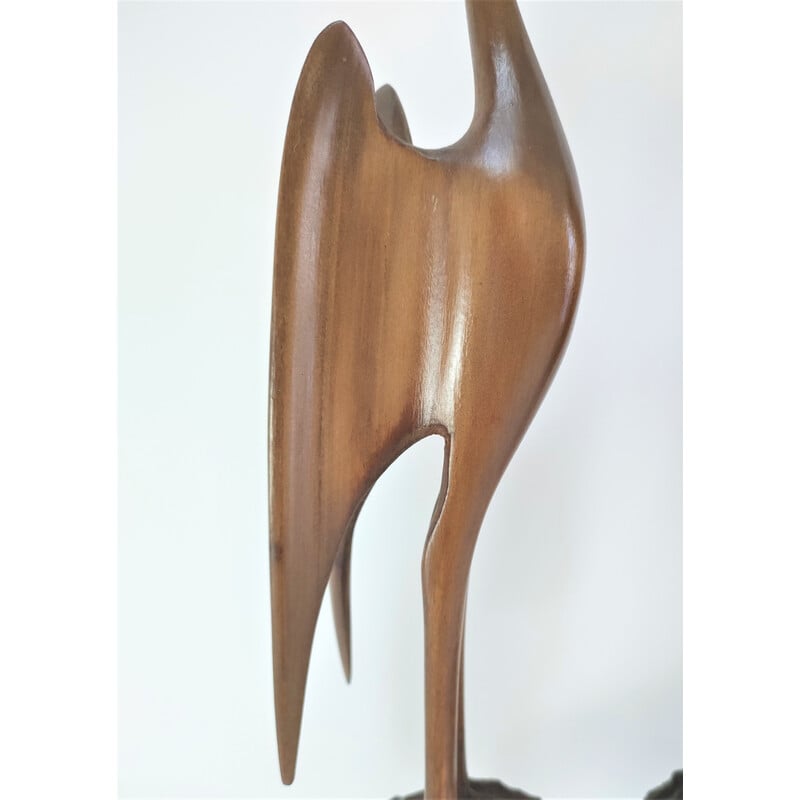 Pair of vintage solid wood birds, 1970