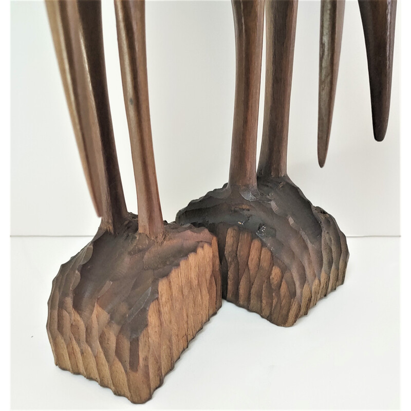 Pair of vintage solid wood birds, 1970