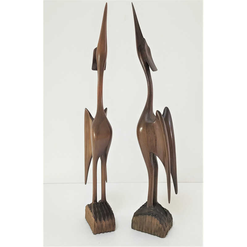 Pair of vintage solid wood birds, 1970