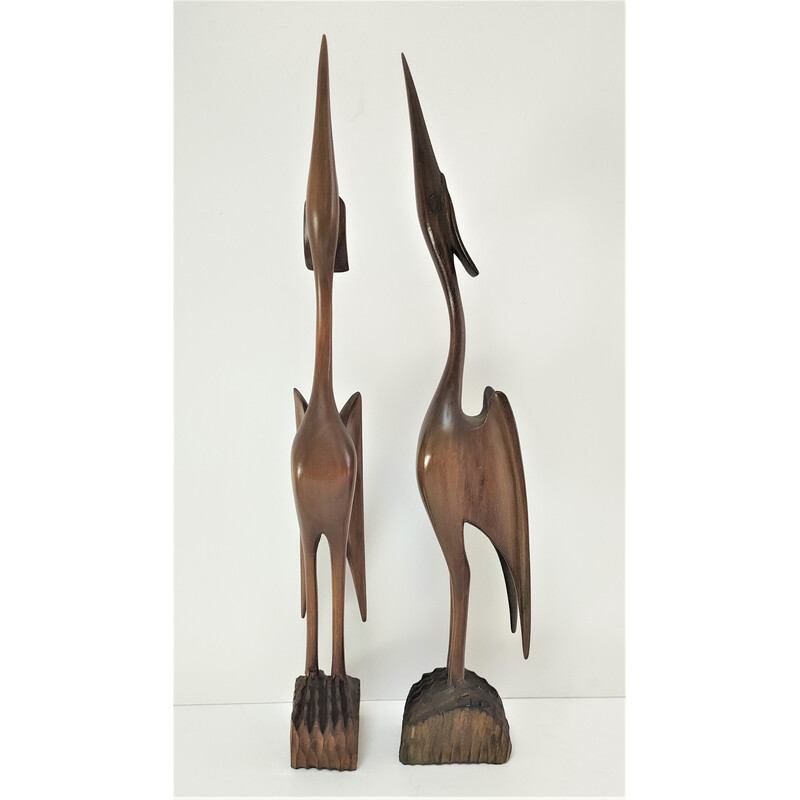 Pair of vintage solid wood birds, 1970