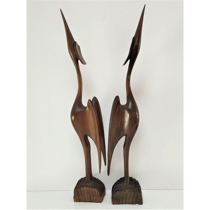 Pair of vintage solid wood birds, 1970