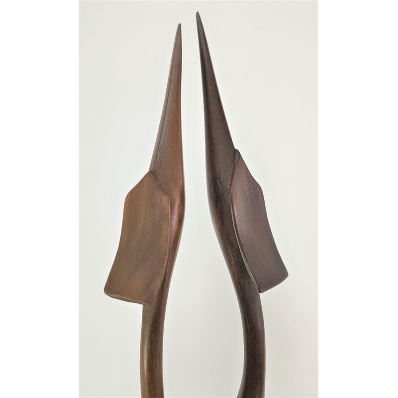 Pair of vintage solid wood birds, 1970