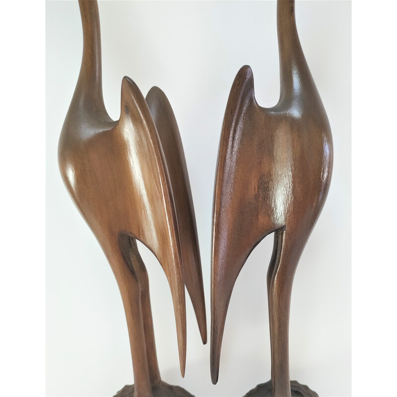 Pair of vintage solid wood birds, 1970