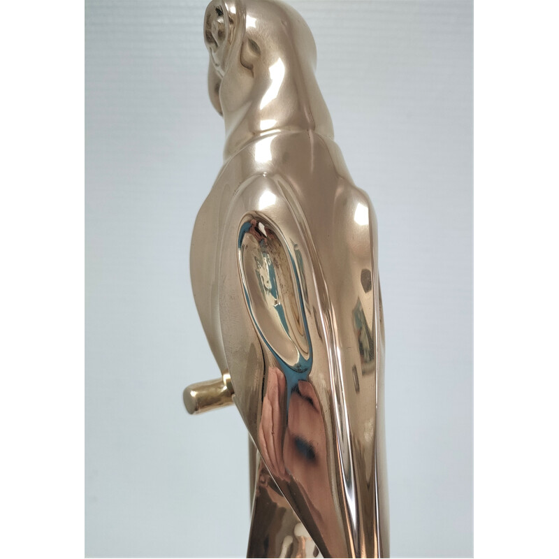 Vintage solid brass parrot on its perch, 1980