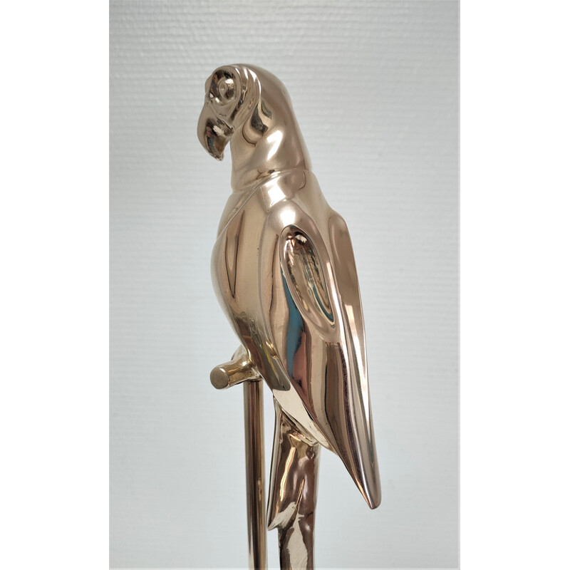 Vintage solid brass parrot on its perch, 1980