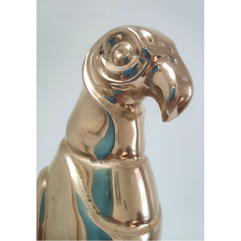 Vintage solid brass parrot on its perch, 1980