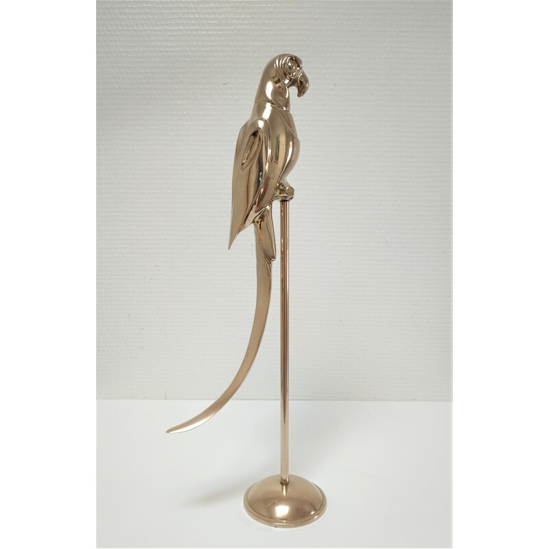 Vintage solid brass parrot on its perch, 1980