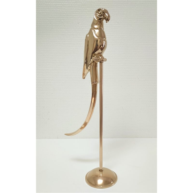 Vintage solid brass parrot on its perch, 1980