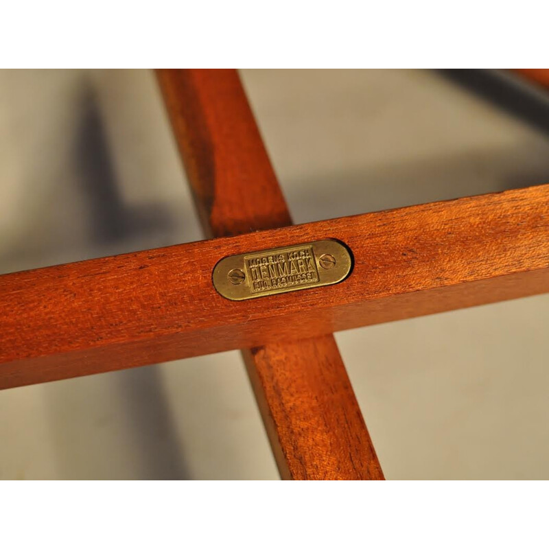 Pair of Mogens Koch Safari folding chairs in teak, brass and black Leather - 1930s