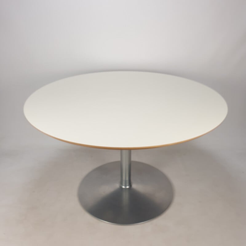 Table à repas vintage ronde en bois plaqué blanc par Pierre Paulin pour Artifort, 1960