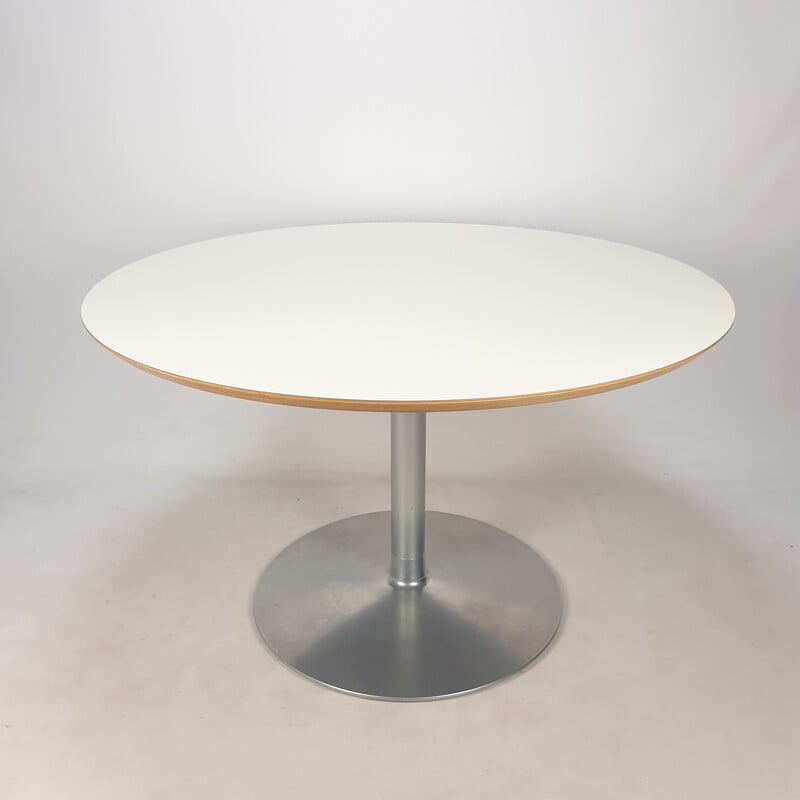 Table à repas vintage ronde en bois plaqué blanc par Pierre Paulin pour Artifort, 1960