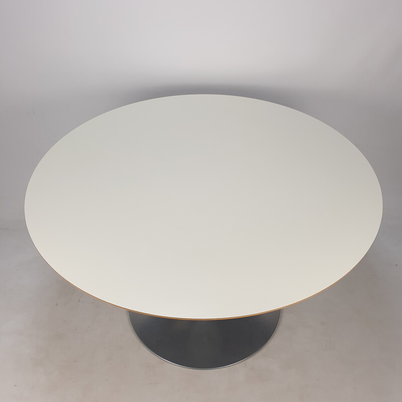 Table à repas vintage ronde en bois plaqué blanc par Pierre Paulin pour Artifort, 1960