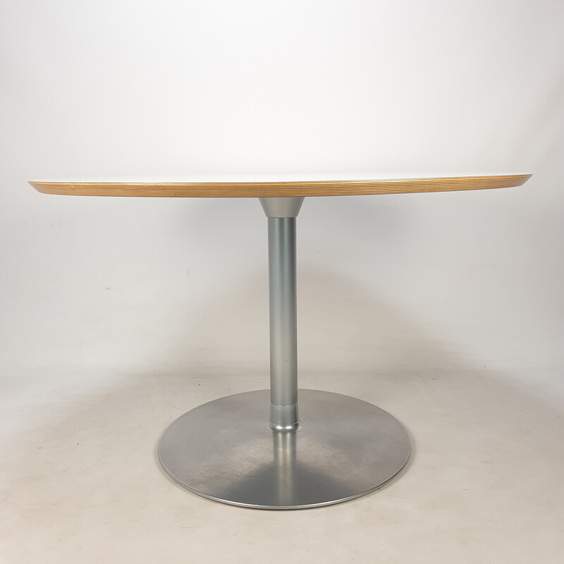 Table à repas vintage ronde en bois plaqué blanc par Pierre Paulin pour Artifort, 1960