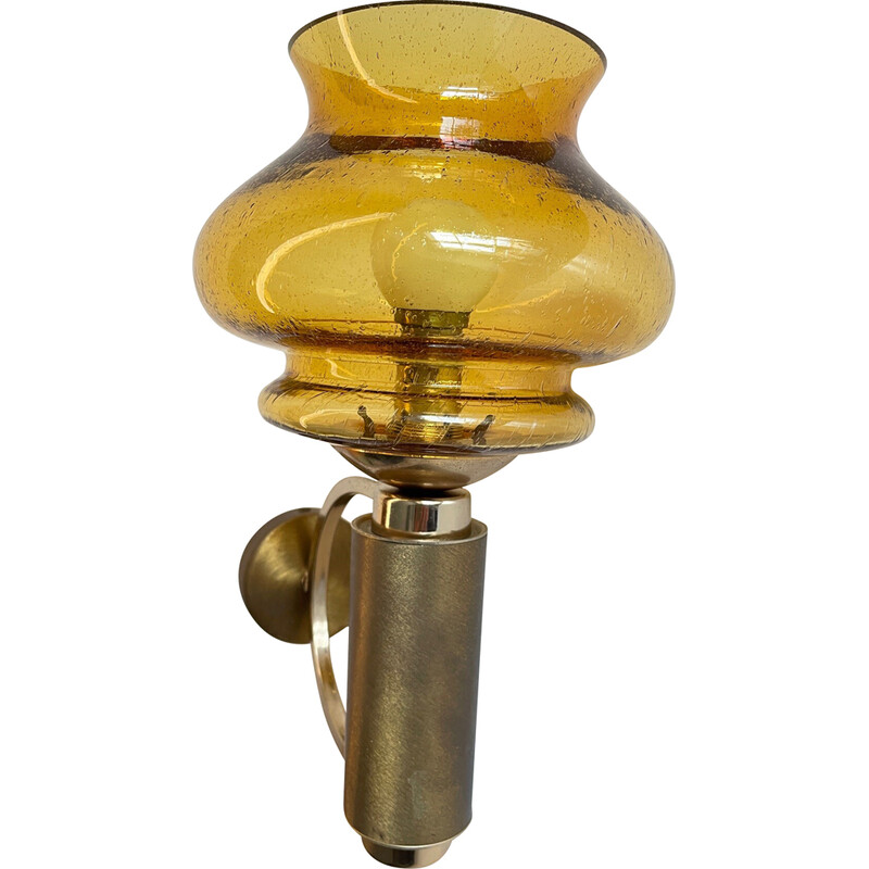 Vintage wall lamp in brushed brass and blown glass, 1990