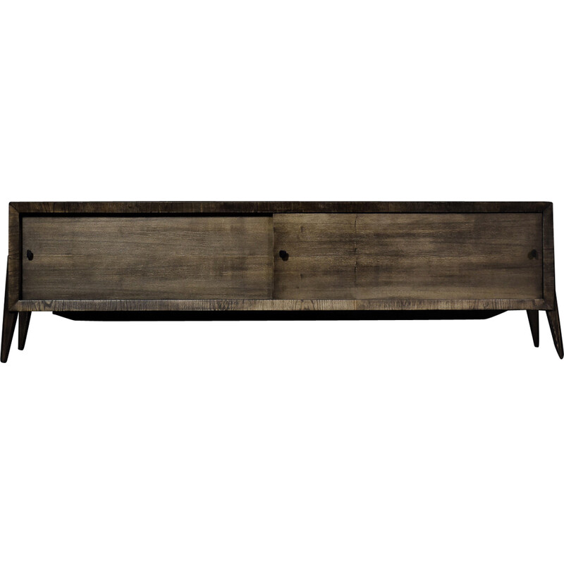 Long vintage scandinavian ash sideboard with matte metal handles, 1960