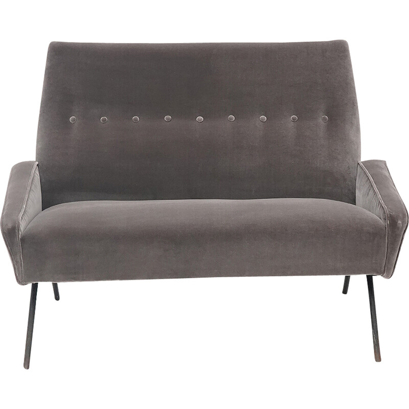 Vintage 2-seater sofa in upholstered wood and metal by Felice Rossi, Italy 1950