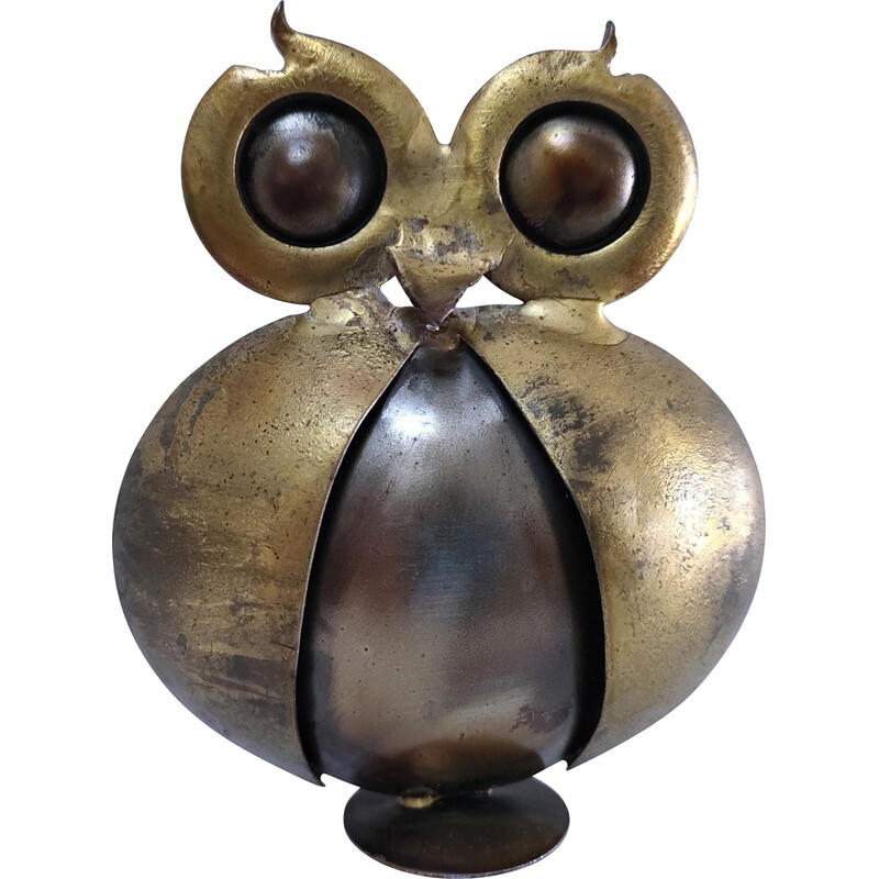 Vintage owl in gold metal, France 1970