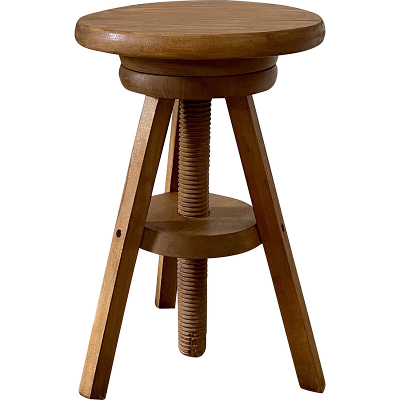 Vintage solid wood tripod stool with screws