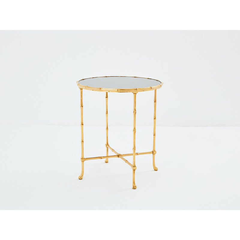 Vintage bamboo-style brass pedestal table for Maison Baguès and Maison Jansen, 1960