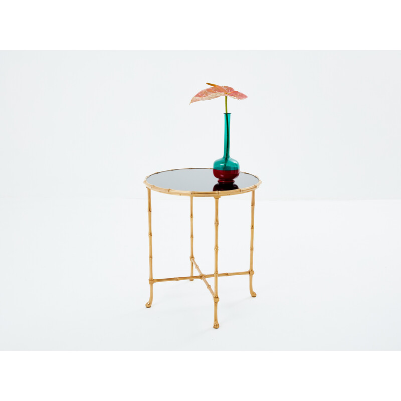 Vintage bamboo-style brass pedestal table for Maison Baguès and Maison Jansen, 1960