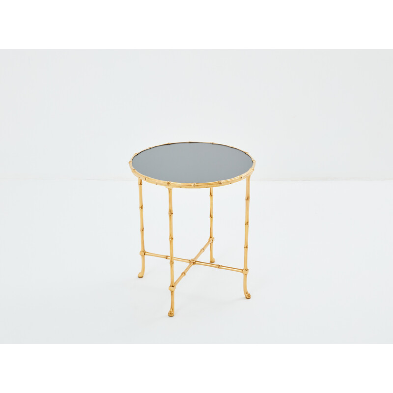 Vintage bamboo-style brass pedestal table for Maison Baguès and Maison Jansen, 1960