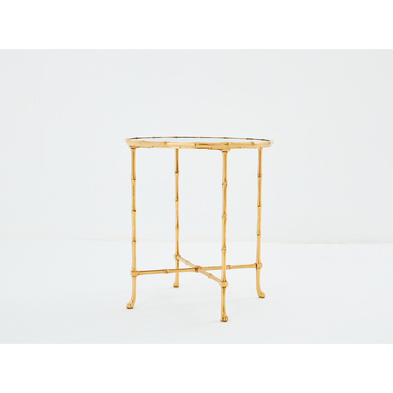 Vintage bamboo-style brass pedestal table for Maison Baguès and Maison Jansen, 1960