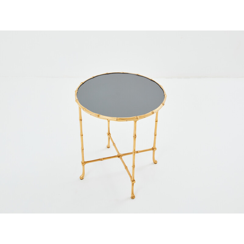 Tavolo vintage con piedistallo in ottone in stile bambù per Maison Baguès e Maison Jansen, 1960