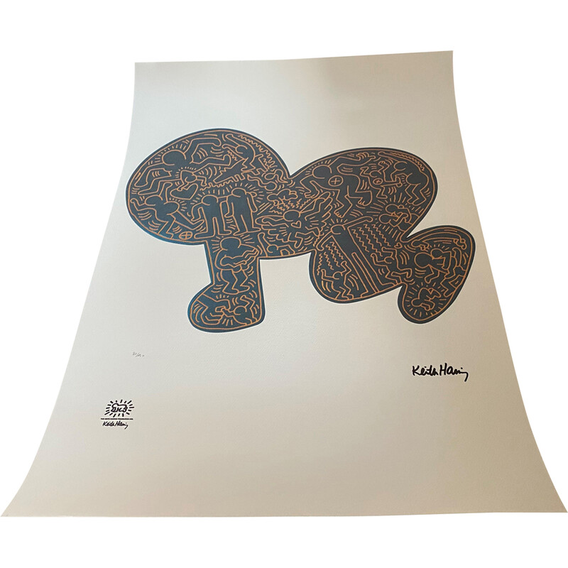 Sérigraphie vintage "Bleu bébé" de Keith Haring pour The Keith Haring Foundation Inc., 1990