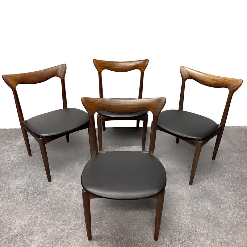 Set of 4 vintage teak and black faux leather chairs by Henry Walter Klein for Bramin Mobler, 1960