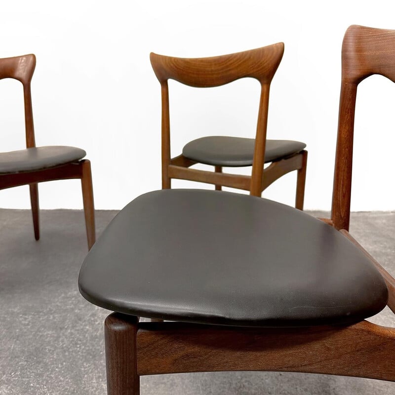 Lot de 4 chaises vintage en teck et similicuir noir par Henry Walter Klein pour Bramin Mobler, 1960