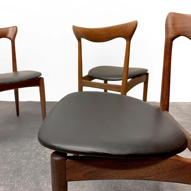 Set of 4 vintage teak and black faux leather chairs by Henry Walter Klein for Bramin Mobler, 1960