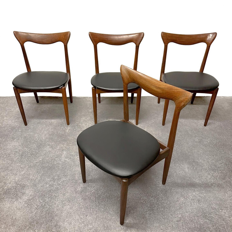 Lot de 4 chaises vintage en teck et similicuir noir par Henry Walter Klein pour Bramin Mobler, 1960