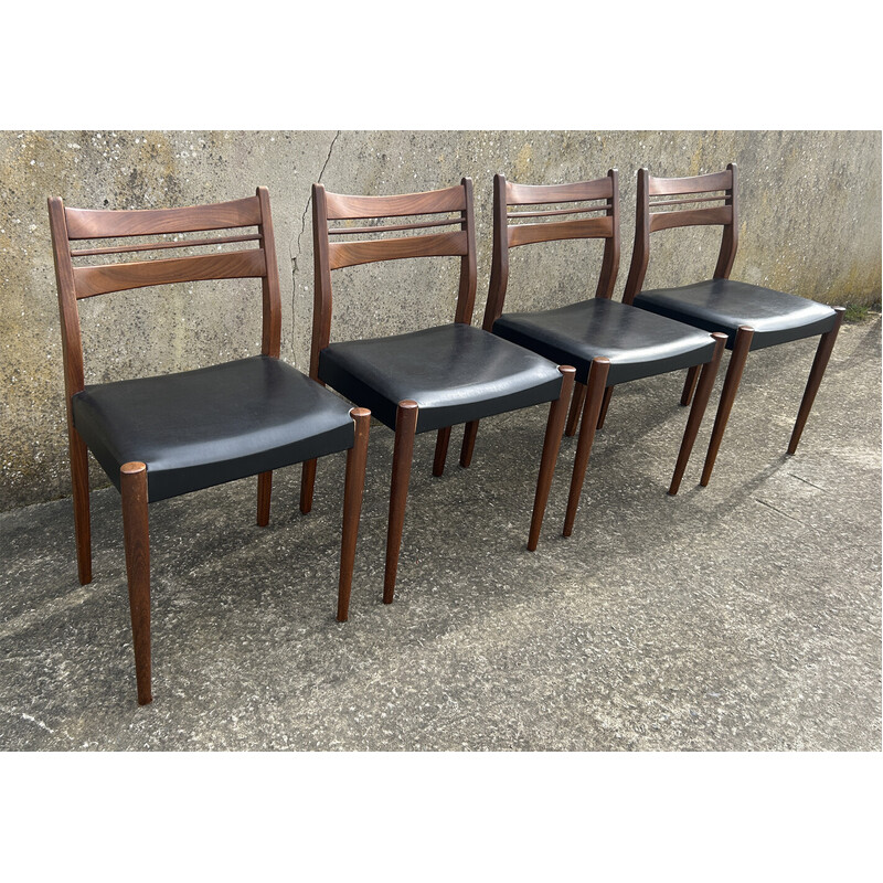 Set of 4 vintage chairs in teak and black skai