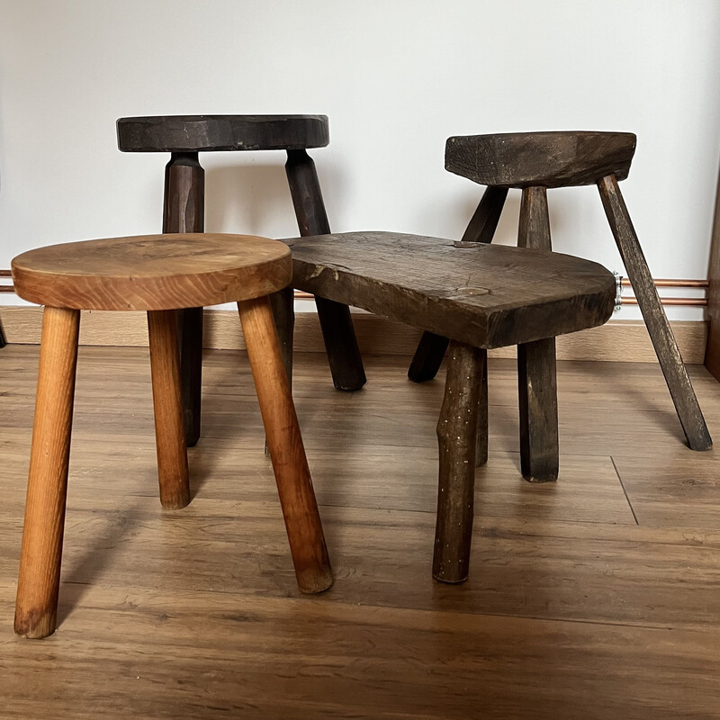 Set aus 4 Vintage-Holzhockern