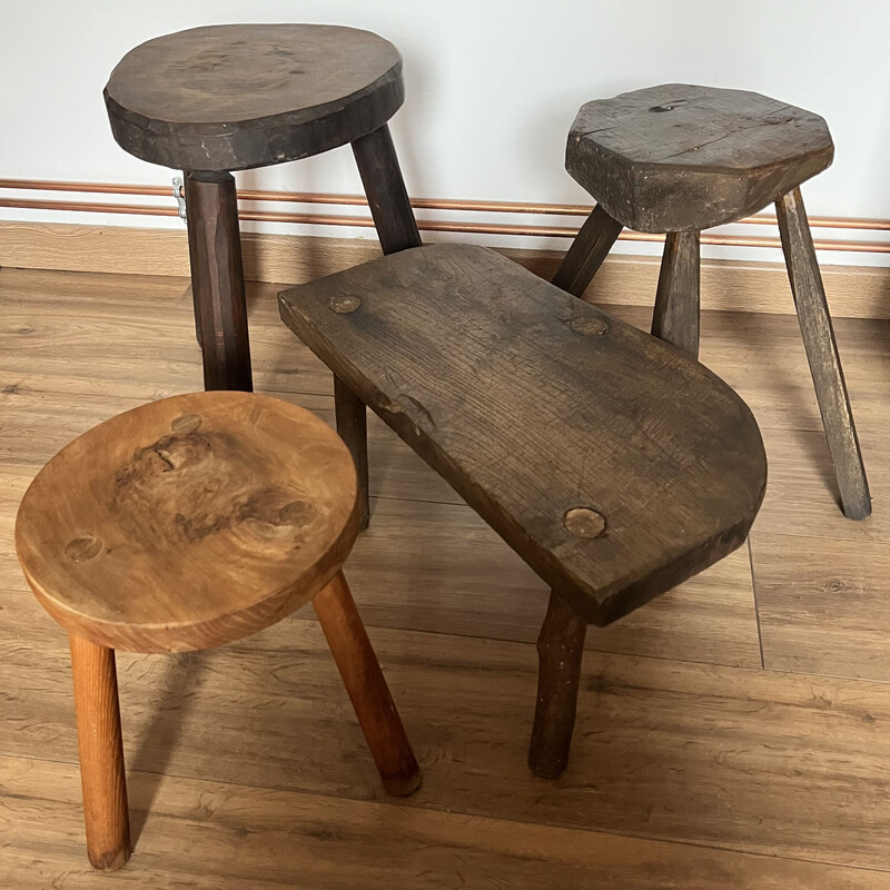 Set aus 4 Vintage-Holzhockern