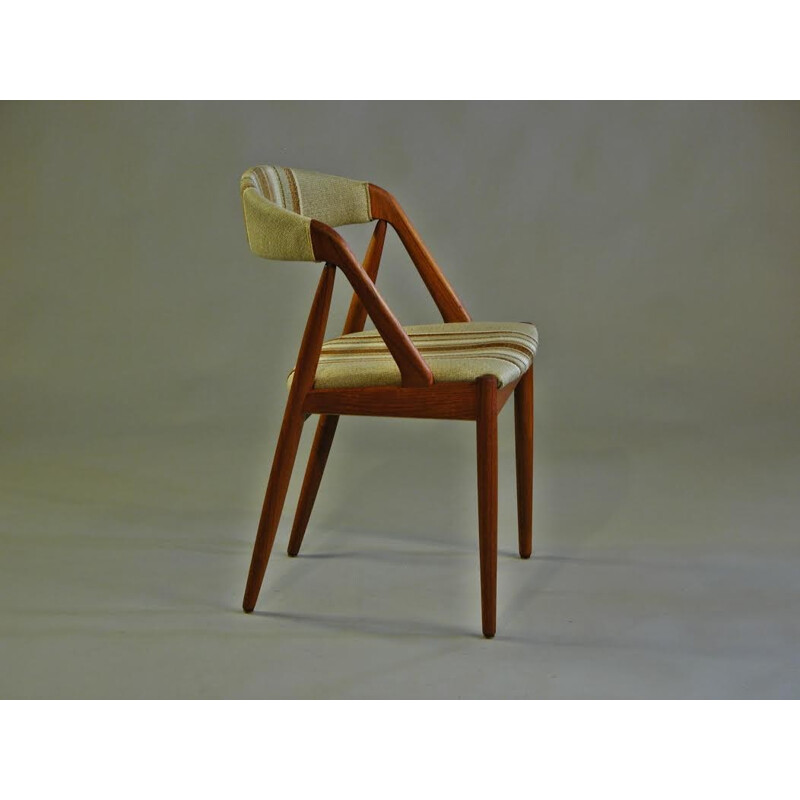 Chaise de salle à manger en teck et tissu vintage de Kai Kristiansen Modèle 31 - 1960