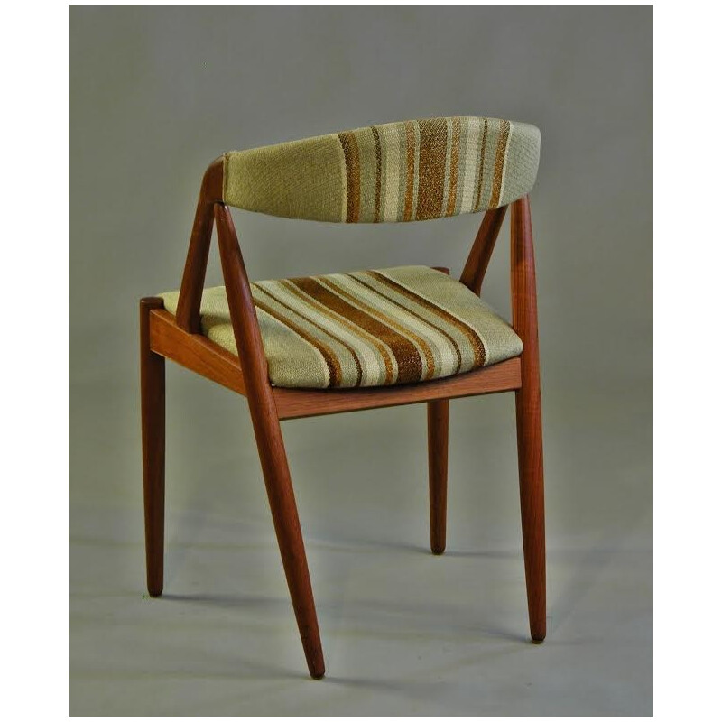 Chaise de salle à manger en teck et tissu vintage de Kai Kristiansen Modèle 31 - 1960