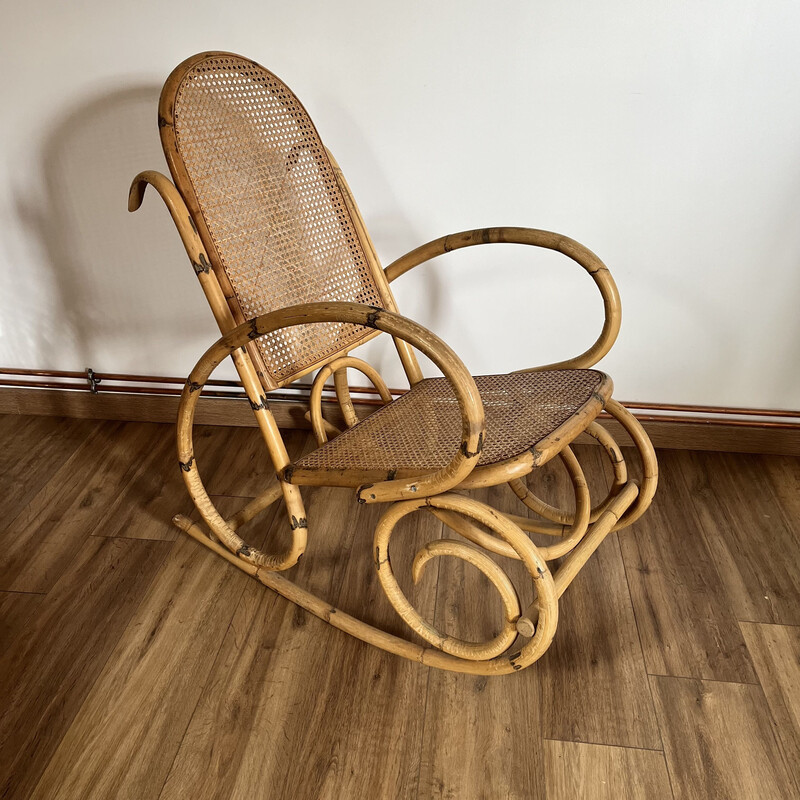 Vintage rattan and bamboo rocking chair, 1960