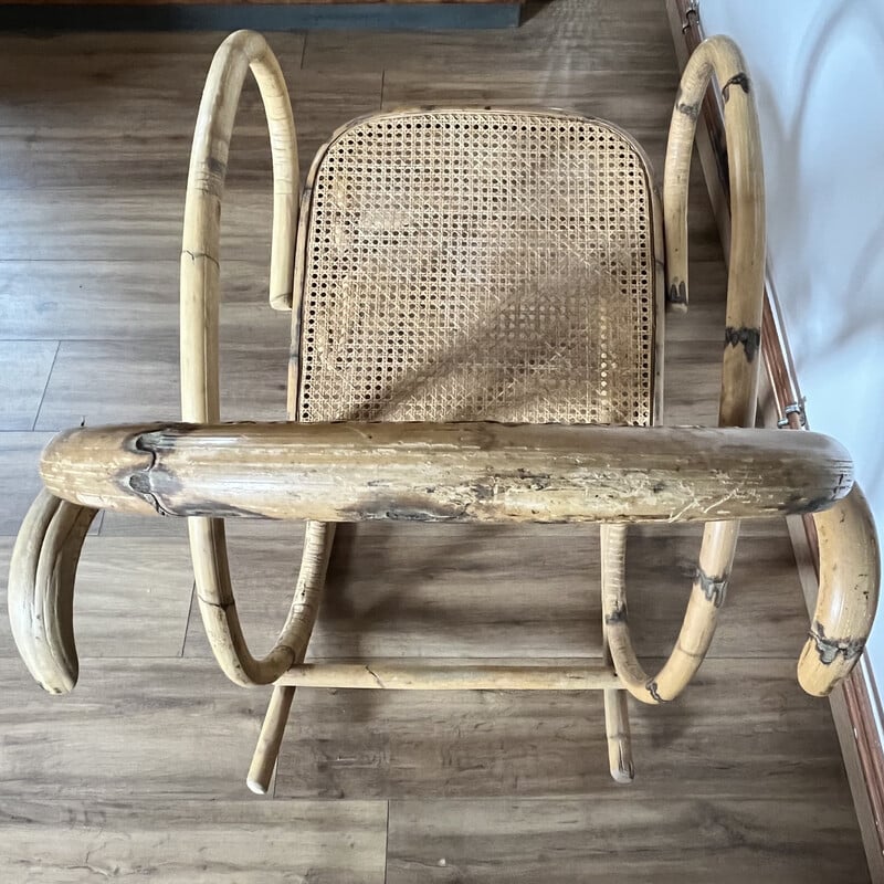 Rocking-chair vintage en rotin et bambou, 1960